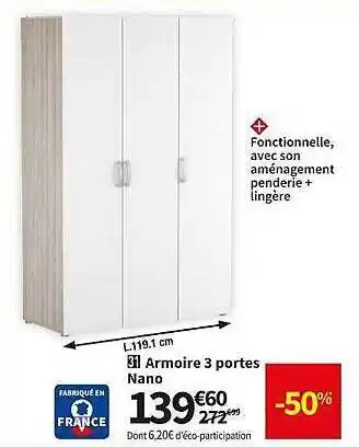 Conforama Armoire 3 portes nano offre