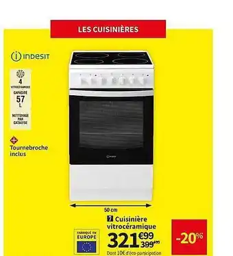 Conforama Cuisinière vitrocéramique indesit offre