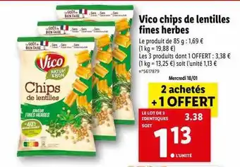 Lidl Vico chips de lentilles fines herbes offre