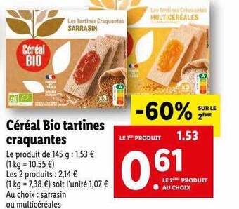 Lidl Céréal bio tartines craquantes offre
