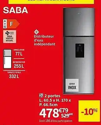 Conforama 2 portes l. 60.5 x h. 170 x p. 66.5 cm saba offre