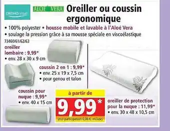 Norma Oreiller ou coussin ergonomique aloé vera offre