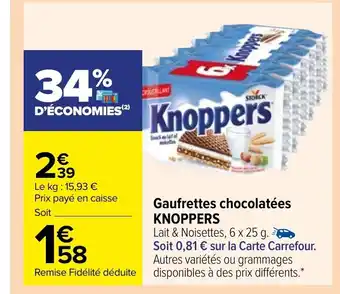 Carrefour Gaufrettes chocolatèes Knoppers offre