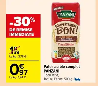 Carrefour Pates Au blè Complet Panzani offre
