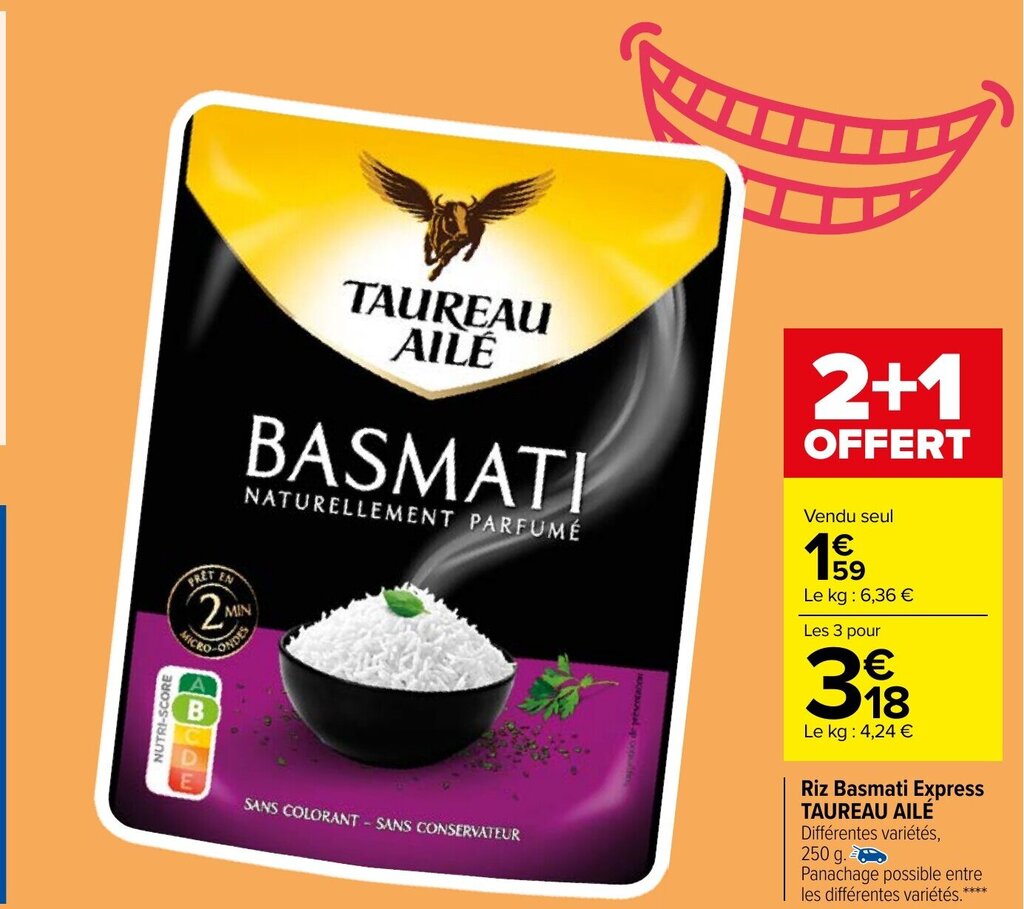 Promo Riz Basmati Express Taureau Aile chez Carrefour
