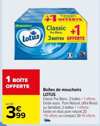 Carrefour Boites De Mouchoirs Lotus offre