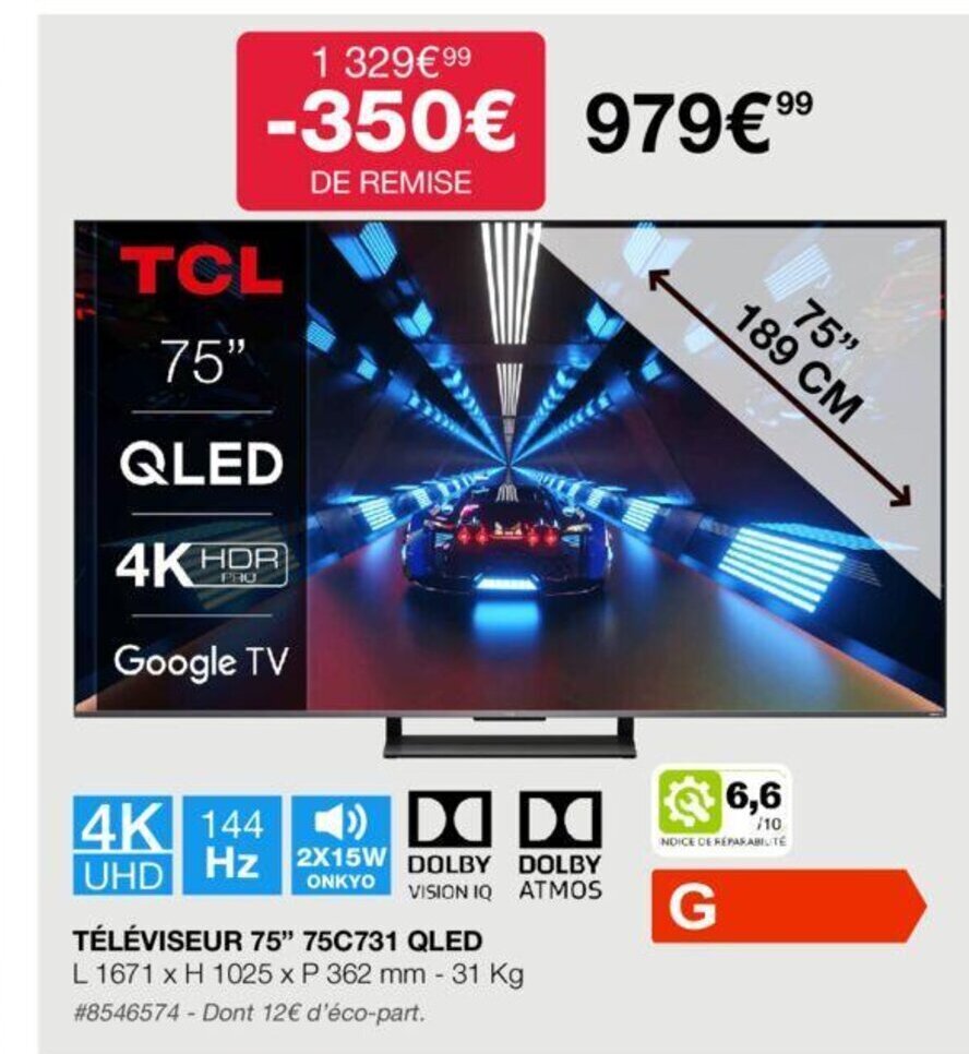 Promo Télévisuer 75" 75C731 QLED chez Costco