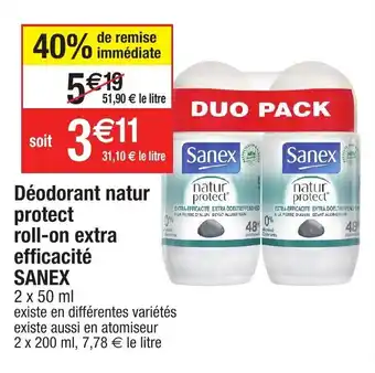 Migros Déodorant natur protect roll-on extra efficacité sanex offre