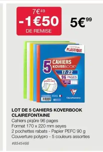 Costco Lot de 5 Cahiers Koverbook Clairefontaine offre