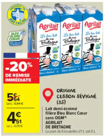 Carrefour Market Lait demi-écrémé filière bleu blanc cœur sans OGM offre