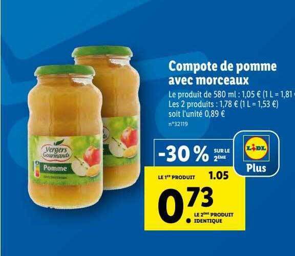 Promo Compote de pomme avec morceaux vergers gourmands chez Lidl