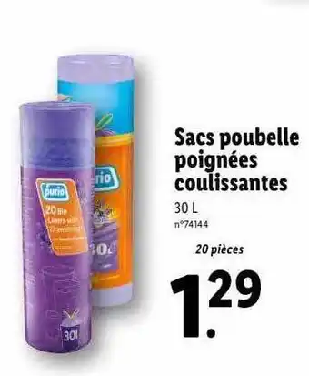 Lidl Sacs poubelle poignées coulissantes purio offre
