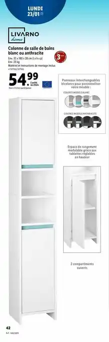 Lidl Colonne de salle de bain blanc ou anthracite livarno home offre