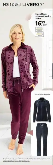 Lidl Ensemble en velours et polaire adulte esmara livergy offre