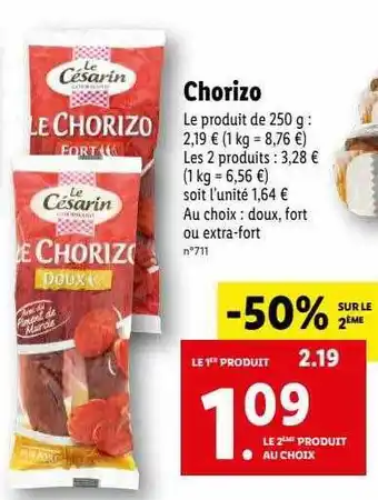 Lidl Chorizo le césarin offre