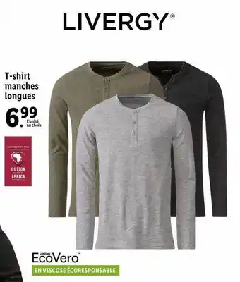 Lidl T-shirt manches longues livergy offre