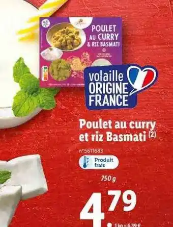 Lidl Poulet au curry et riz basmati offre