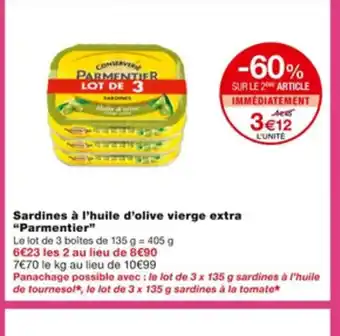 Monoprix Sardines a l'Huile d'Olive Vierge Extra Parmentier offre