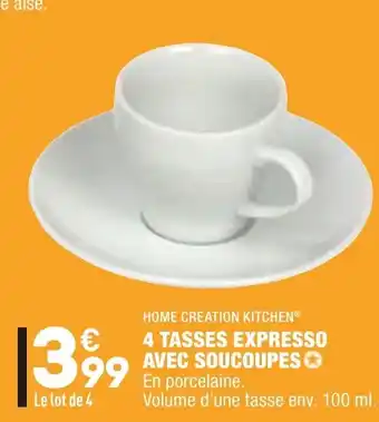 ALDI 4 Tasses expresso avec Soucoupes offre