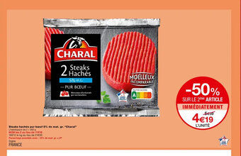 Monoprix Steaks Haches Pur Boeuf 5% de Mat Gr Charal offre