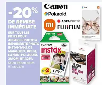 Carrefour Les films pour appareil photo & imprimante photo instantané de marque fujifilm, canon, polaroid, xiaomi et agfa offre