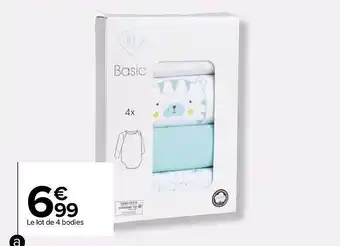Carrefour Le lot de 4 bodies tex baby basic offre