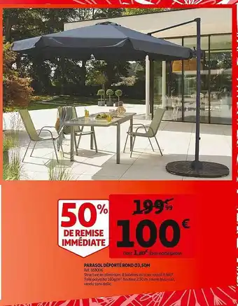 Auchan Parasol déporté rond ø3,50 m offre