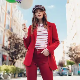Veste blazer droite fluide rouge femme
