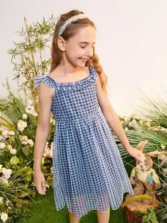 Shein fille robe de soirée en vichy à volants en tulle