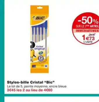 Monoprix Stylos Bille Cristal Bic offre