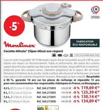 Mathon Moulinex Cocotte-Minute Clipso Minut Eco Respect offre