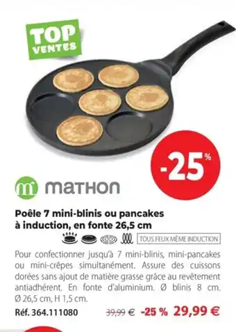 Mathon Poêle 7 Mini-Blinis Ou Pancakes a Induction En Fonte 26,5cm offre