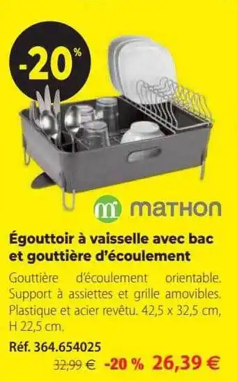 Égouttoir à vaisselle avec bac et gouttière d'écoulement mathon