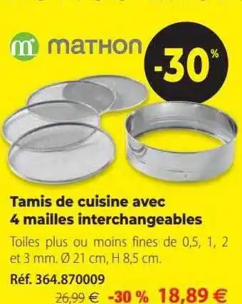 Mathon Tamis de cuisine avec 4 mailles interchangeables mathon offre