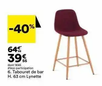 Tabouret de bar h. 63 cm lynette