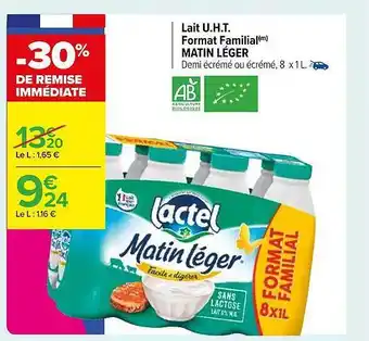 Carrefour Market Lait u.h.t. format familial matin léger offre