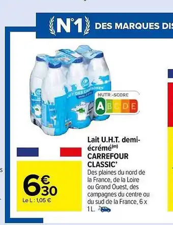 Carrefour Market Lait u.h.t. demi-écrémé carrefour classic' offre