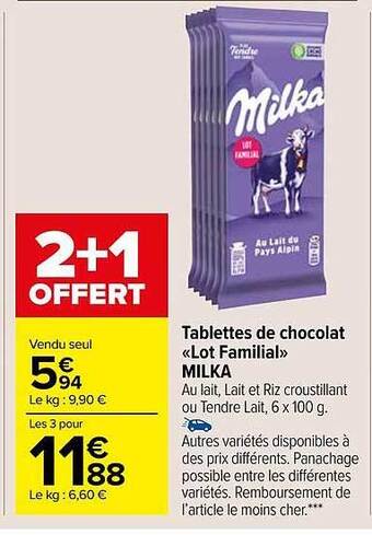 Carrefour Market Tablettes de chocolat «lot familial» milka offre