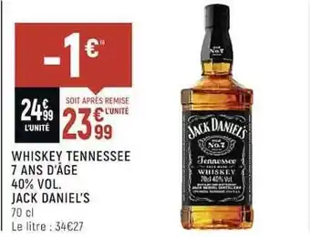 Spar Whiskey tennessee 7 ans d'âge 40% vol. jack daniel's offre