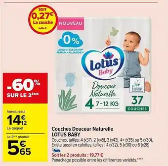 Carrefour Market Couches douceur naturelle lotus baby offre