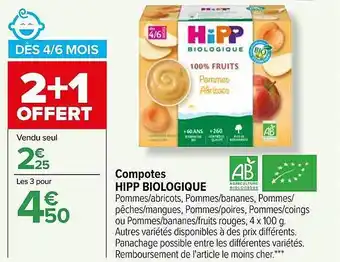 Carrefour Compotes hipp bioloqigue offre
