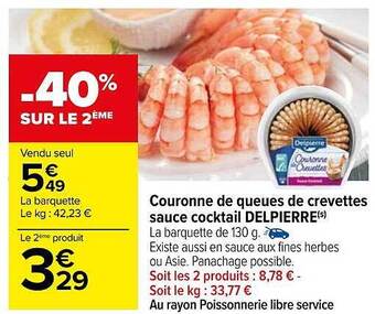 Carrefour Couronne de queues de crevettes sauce cocktail delpierre offre