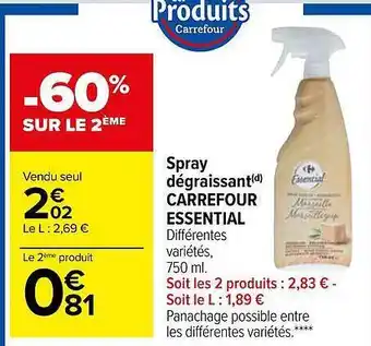 Carrefour Spray dégraissant carrefour essential offre
