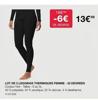 Costco Lot de 2 leggings thermiques femme - 32 degrées offre