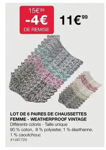 Costco Lot de 6 paires de chaussettes femme - weatherproof vintage offre