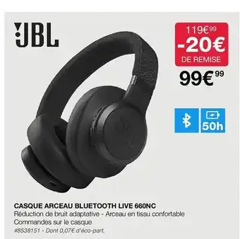 Costco Casque arceau bluetooth live 660nc jbl offre