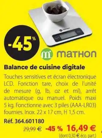 Mathon Balance de cuisine digitale mathon offre