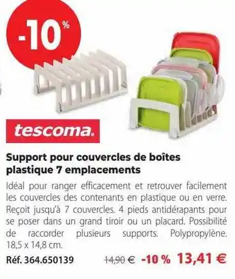 Mathon Support pour couvercles de boîtes plastique 7 emplacements tescoma offre