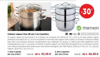 Mathon Cuiseur vapeur inox 26 cm, 1 ou 2 paniers mathon offre