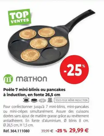 Mathon Poêle 7 mini-blinis ou pancakes à induction, en fonte 26,5 cm mathon offre